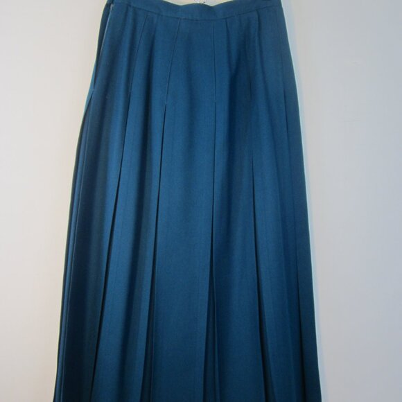 Vtg Significance Women XS Teal Blue 100% Wool Pleated Midi Skirt USA Waist 26" - Picture 8 of 8